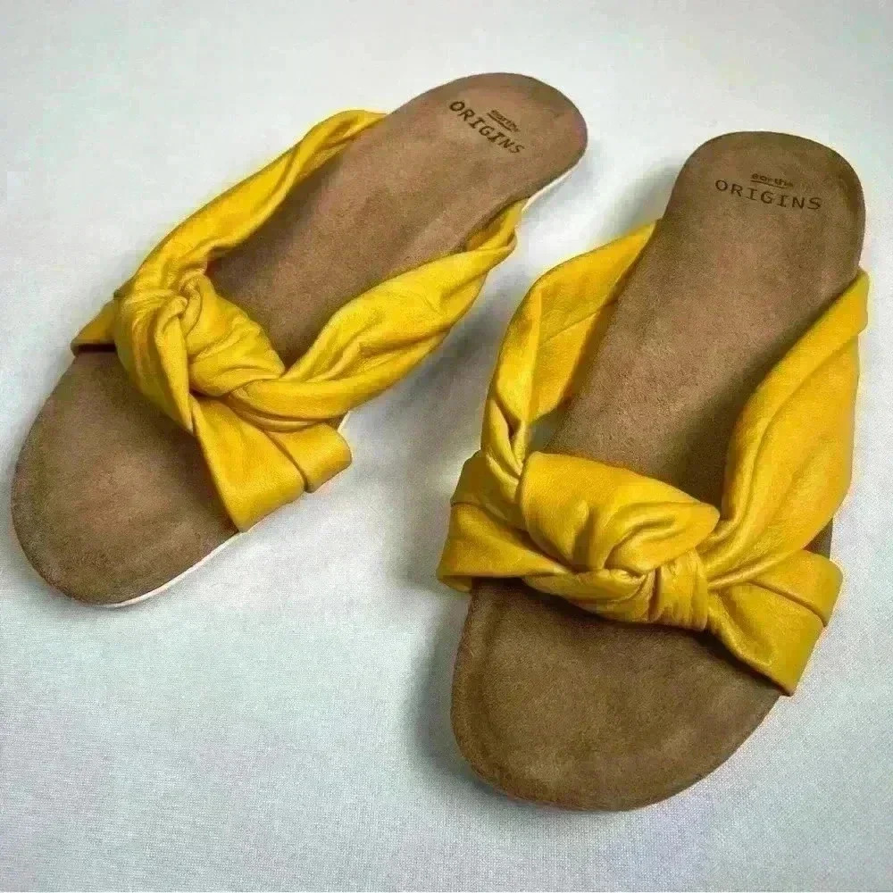 Earth Origins Leather Slip-On Knot Sandals Billie Yellow Sz 6.5
